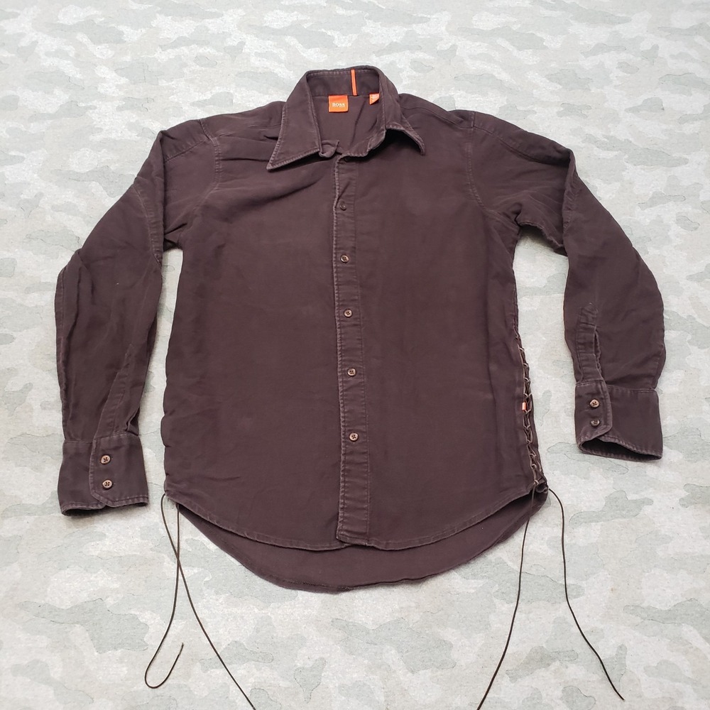 Boss Hugo Boss‎ Shirt Mens Medium Brown Long Sleeve Button-Up